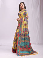 Shree Shyam Fashion Vastraloom Yellow Linen Cotton Saree | Grocsy
