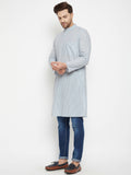 Even Apparels Grey Pure Cotton Men's Long Kurta With Band Collar | Grocsy