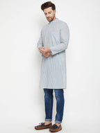 Even Apparels Grey Pure Cotton Men's Long Kurta With Band Collar | Grocsy