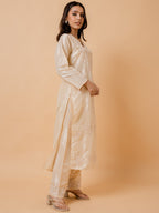 HOUSE OF KARI Floral Embroidered Silk Chikankari Kurta | Grocsy