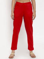 TAG 7 Women Red Solid Ankle-Length Woolen Pants | Grocsy