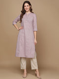 HERE&NOW Pink & Brown Chevron Printed Sequined Pure Cotton Kurta | Grocsy