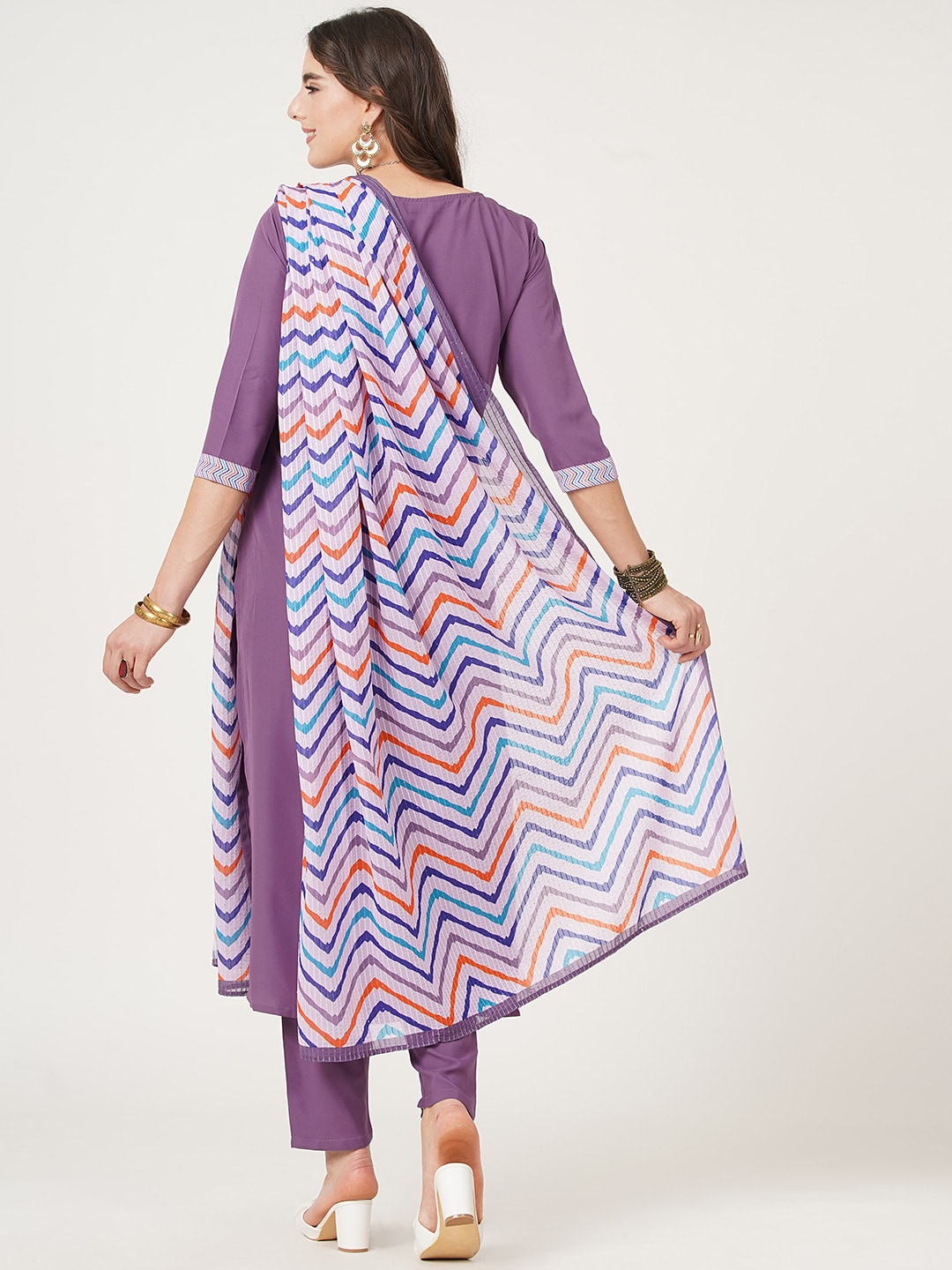 HERE&NOW Straight Kurta with Trousers & Dupatta | Grocsy