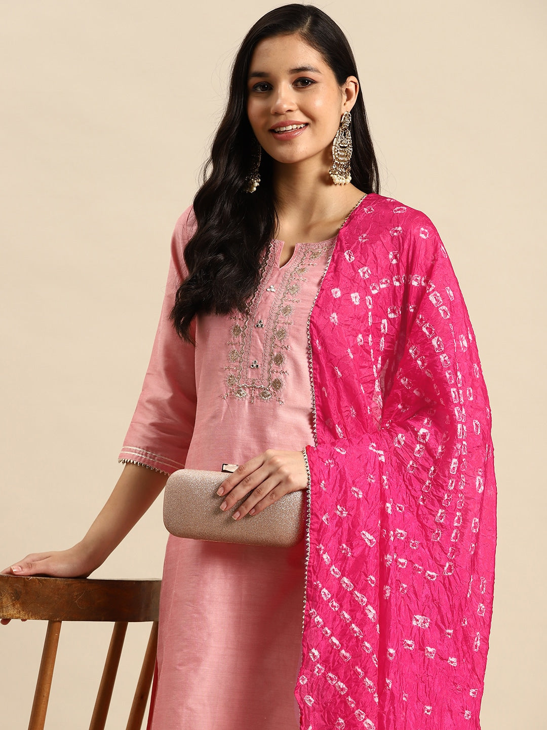 Sangria Floral Embroidered Sequinned Pure Cotton Kurta with Trousers & Dupatta | Grocsy