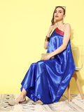 InWeave Women's Blue Pink Brocade Satin Oneshoulder Kurta Set | Grocsy