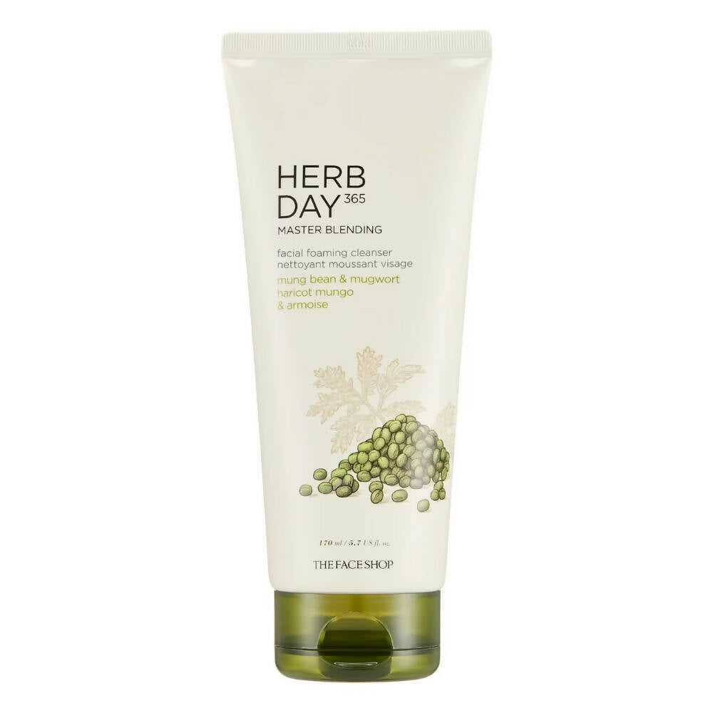 The Face Shop Herb Day 365 Master Blending Foaming Cleanser-Mungbean & Mugwort - Korean Skincare | Grocsy