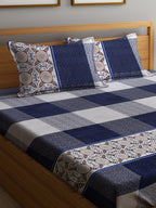 Home Sizzler Blue & White 210 TC Queen Geometric Cotton Bedsheet with 2 Pillow Covers | Grocsy