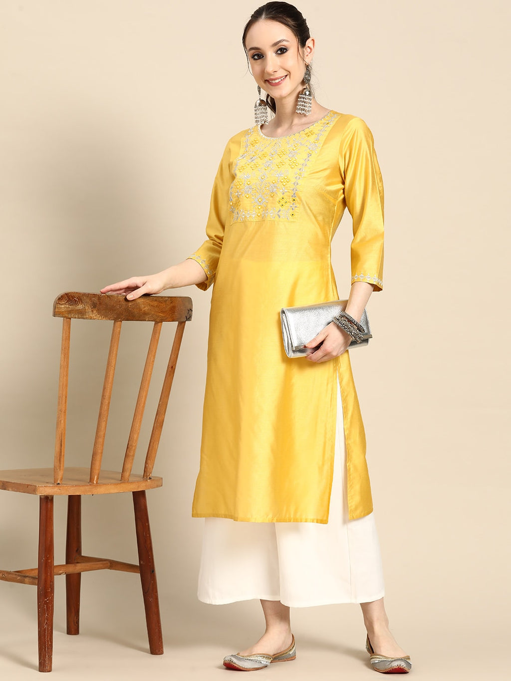 Sangria Women Ethnic Motifs Embroidered Mirror Work Pastels Kurta | Grocsy