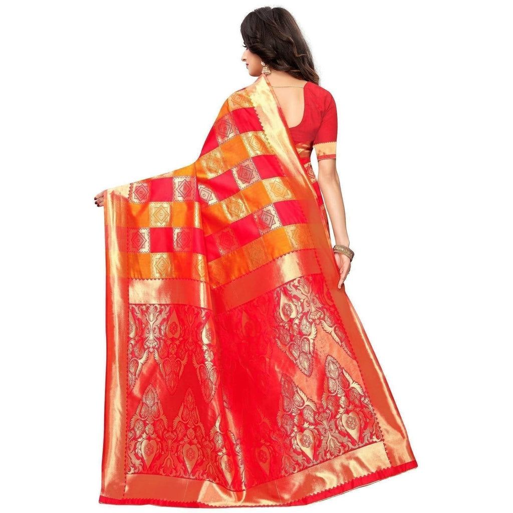 Vamika Banarasi Jaquard Red Weaving Saree (Banarasi 31) | Grocsy