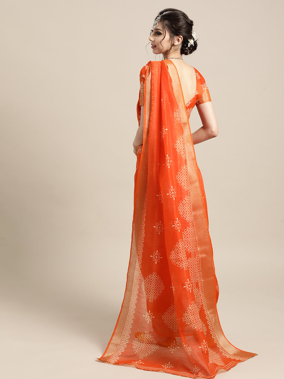 Saree Mall Ethnic Motifs Linen Blend Saree with Woven Design Border | Grocsy