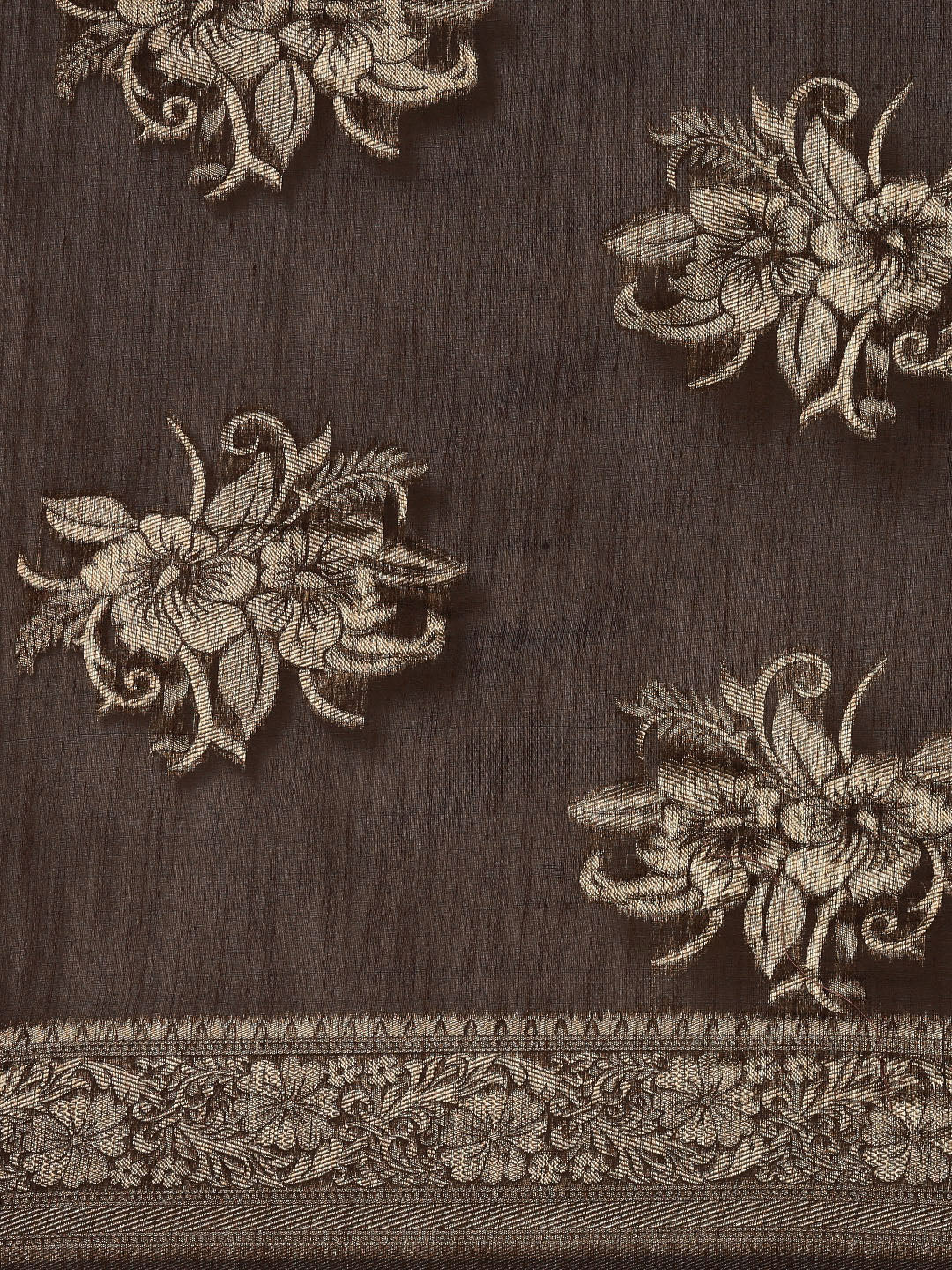 Saree Mall Brown Floral Linen Blend Banarasi Saree | Grocsy
