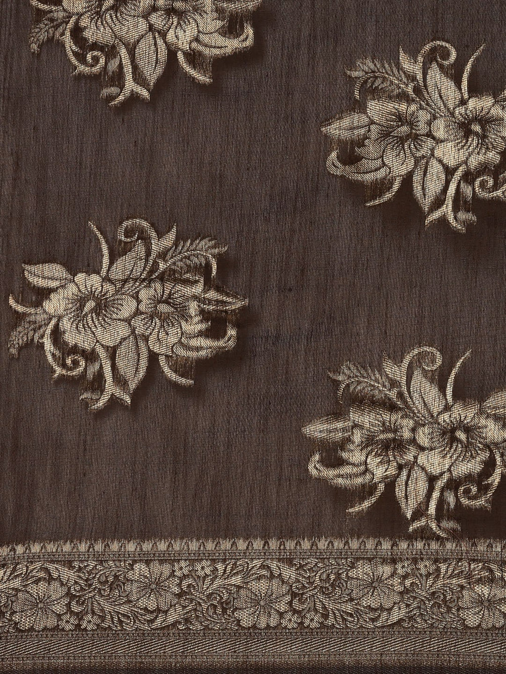 Saree Mall Brown Floral Linen Blend Banarasi Saree | Grocsy