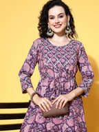 All About You Women Purple Floral Printed Regular Gotta Patti Pure Cotton Kurta with Sharara | Grocsy