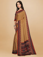 Sangria Beige & Red Pure Crepe Saree | Grocsy