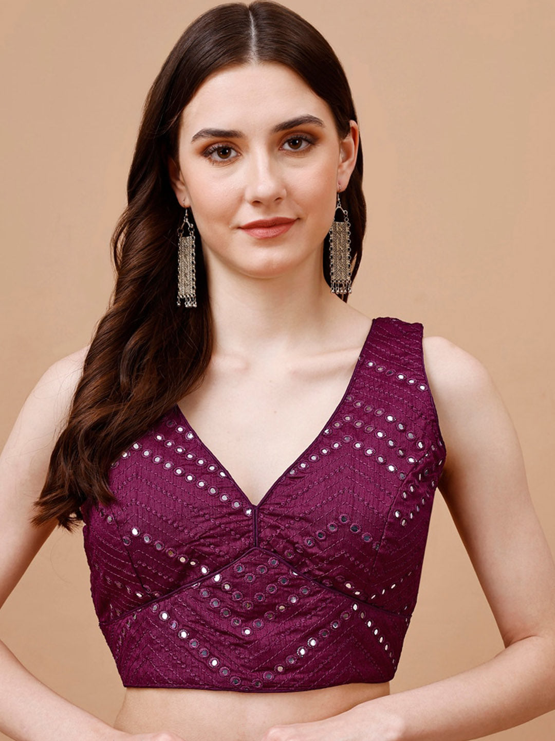 Tikhi Imli Embroidered Mirror Work Dupion Saree Blouse | Grocsy