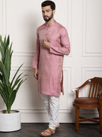 Sojanya Men Pink & Off-White Woven Design Kurta with Churidar | Grocsy