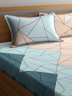 KLOTTHE Blue & Pink Geometric 300 TC King Fitted Bedsheet With 2 Pillow Covers | Grocsy