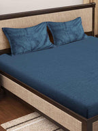KLOTTHE Turquoise Blue 300 TC Woolen Fitted King Bedsheet With 2 Pillow Covers | Grocsy