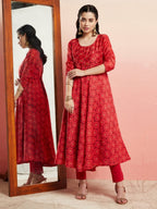 Aks Ethnic Motifs Printed Sequined Detailed Chanderi Silk Anarkali Kurta | Grocsy