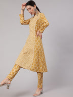 Aks Geometric Printed Mandarin Collar Cotton A-Line Kurta | Grocsy