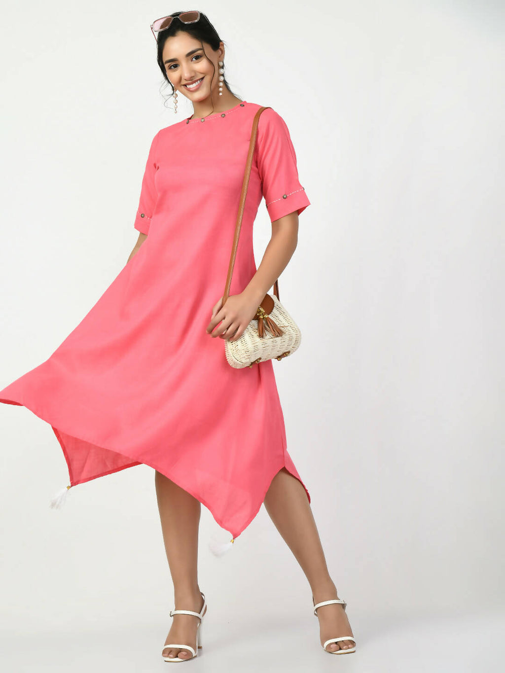 Myshka Women's Pink A-Line Solid Kurta | Grocsy