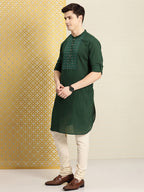 House of Pataudi Men Pure Cotton Ethnic Motifs Embroidered Jashn Kurta | Grocsy