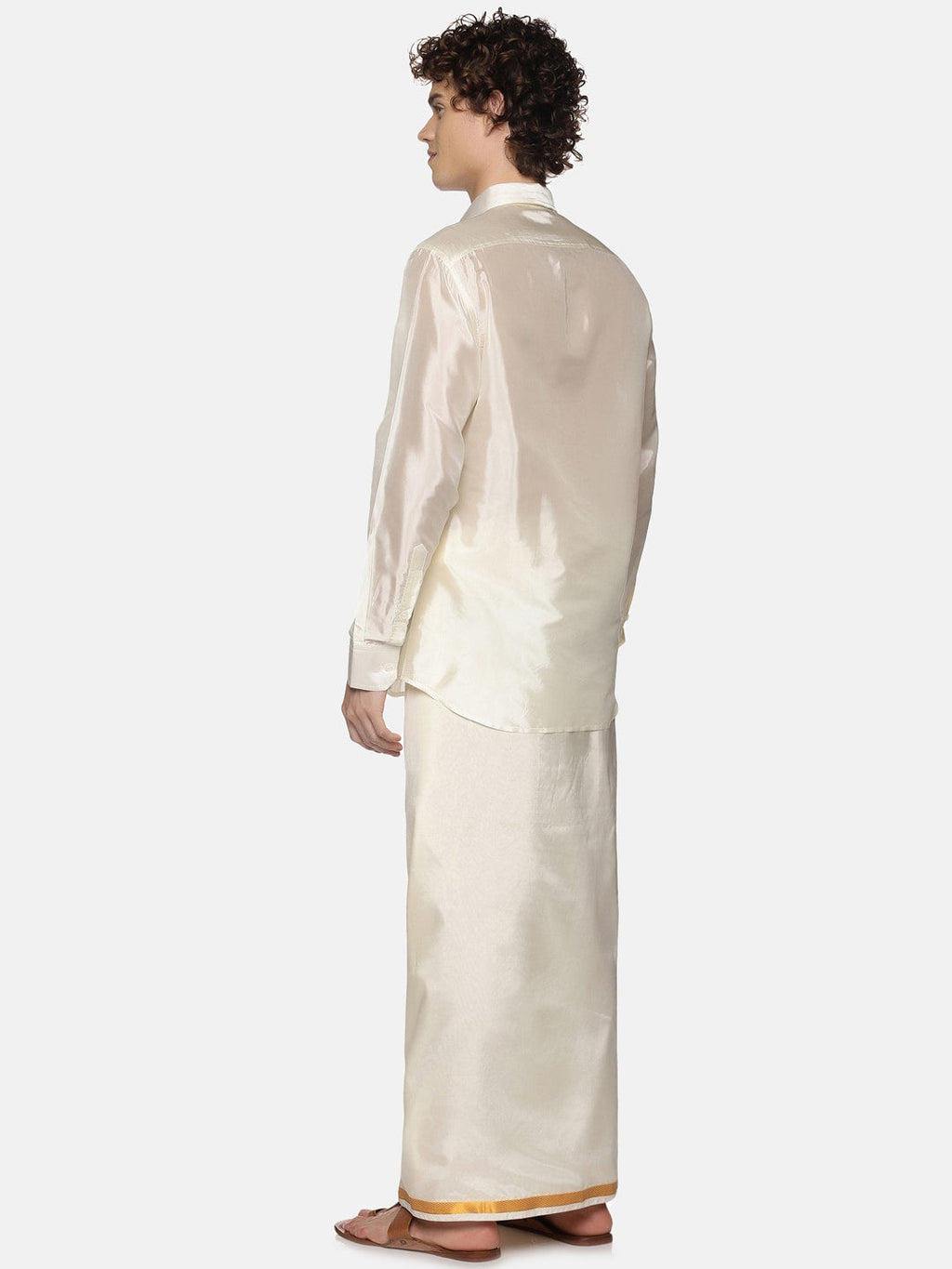 Sethukrishna Men Cream-Coloured Solid Art Silk Dhoti | Grocsy