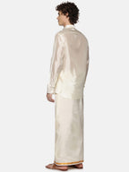 Sethukrishna Men Cream-Coloured Solid Art Silk Dhoti | Grocsy
