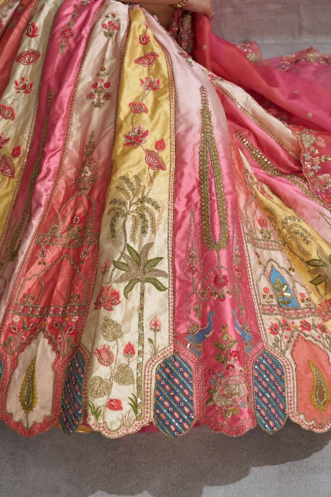 Kesar Fab Pink Silk Embroidered Lehenga | Grocsy