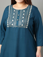 Sztori Plus Size Floral Yoke Design Mirror Work Straight Kurta | Grocsy