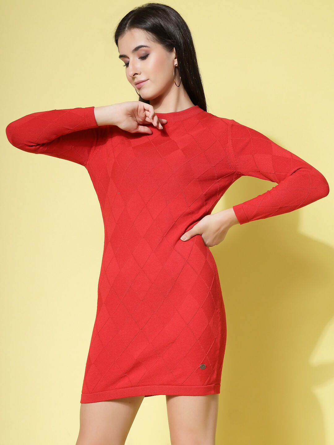 Women Winter Red Cotton Dress - Wool Trees | Grocsy