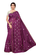 Vamika Wine Chanderi Cotton Chikankari Saree | Grocsy