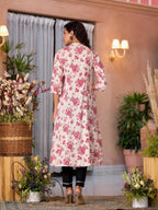 Juniper Women's Off White Floral Printed Liva Rayon Kurta With Button Closure | Grocsy
