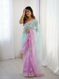 Purple Crunchy Silk Embroidery Work Party Wear Saree - Lakshita | Grocsy
