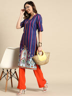 Sangria Striped & Printed Detail Kurta | Grocsy