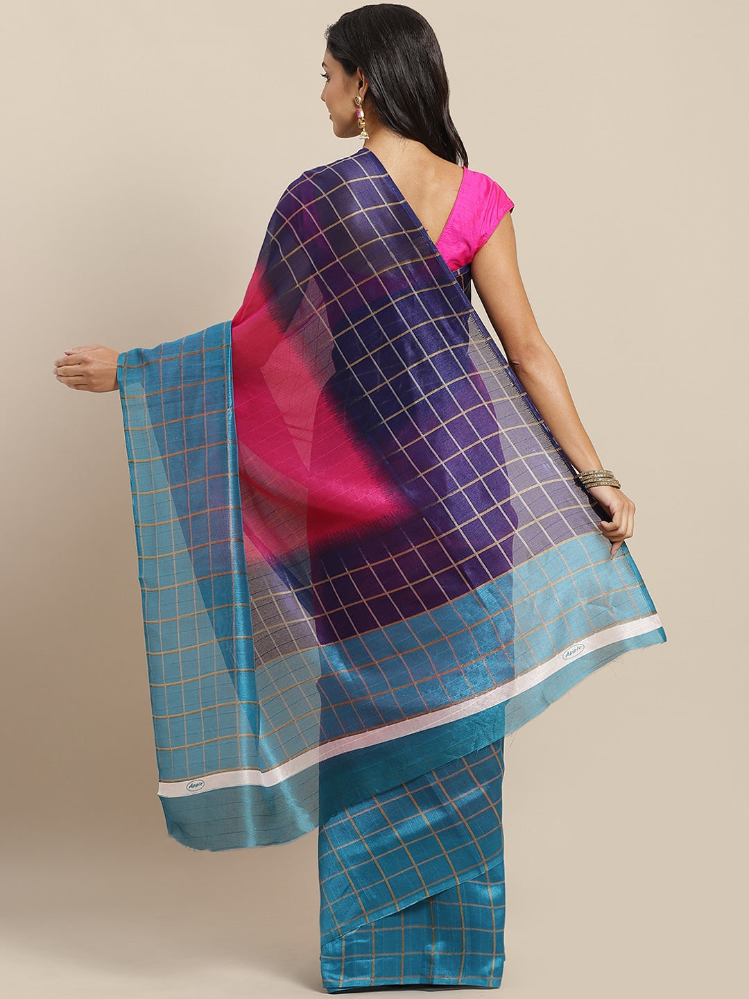 Saree Mall Pink & Purple Colourblocked Bhagalpuri Saree | Grocsy