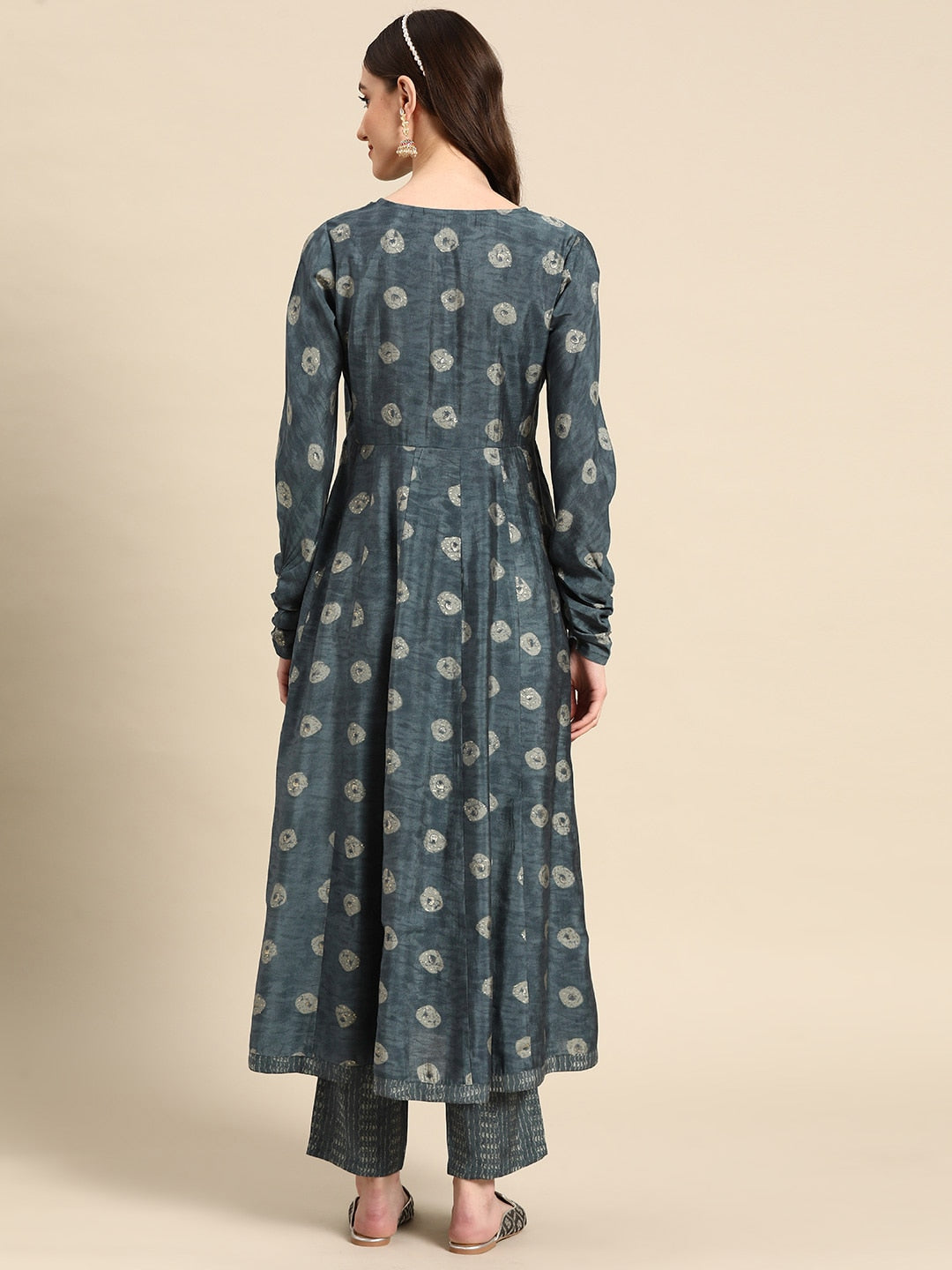 Sangria Women Ethnic Motifs Printed Empire Gotta Patti Kurta with Trousers | Grocsy