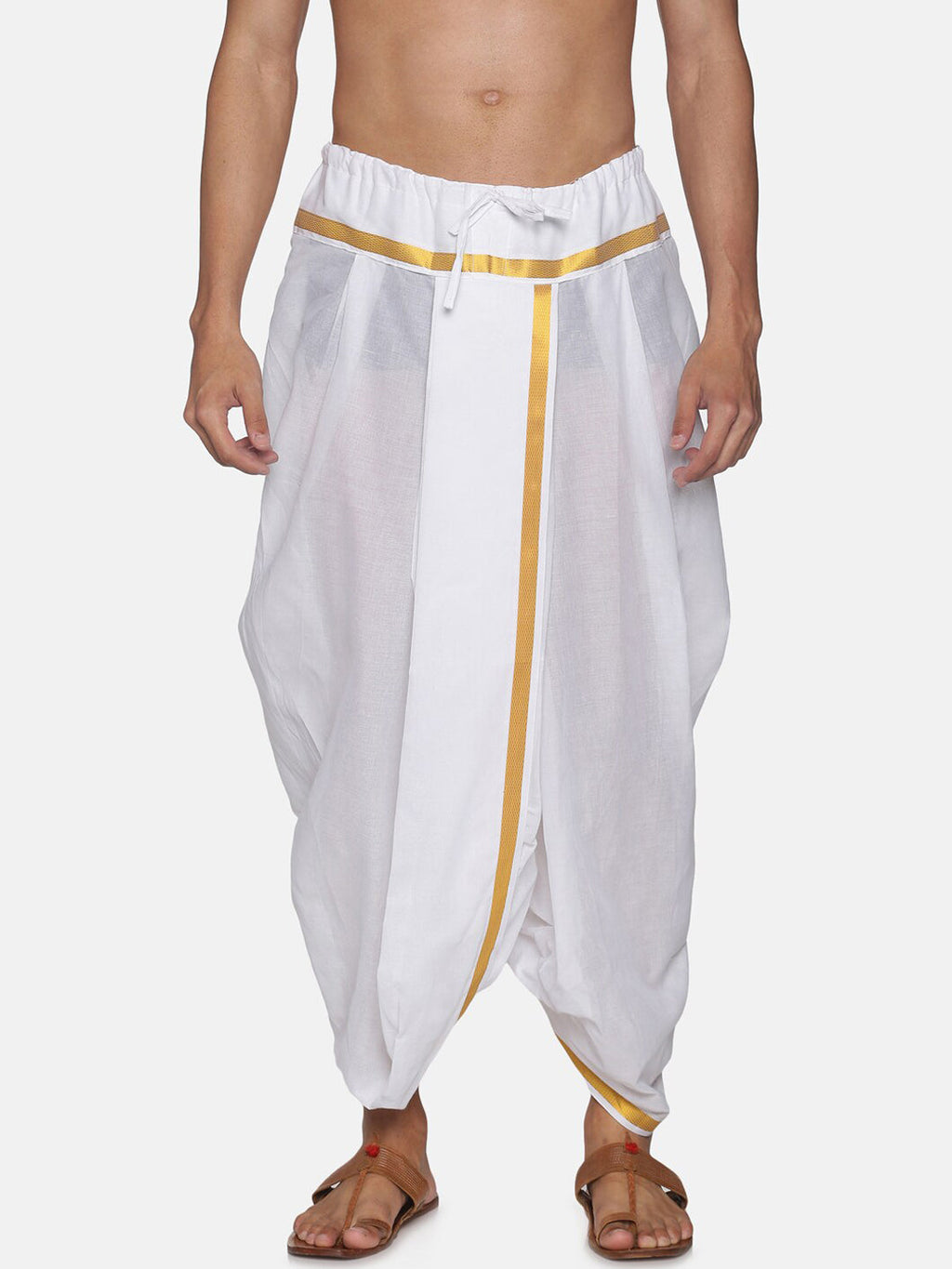 Sethukrishna Men Pack Of 2 White Solid Cotton Readymade Dhoti Pants | Grocsy