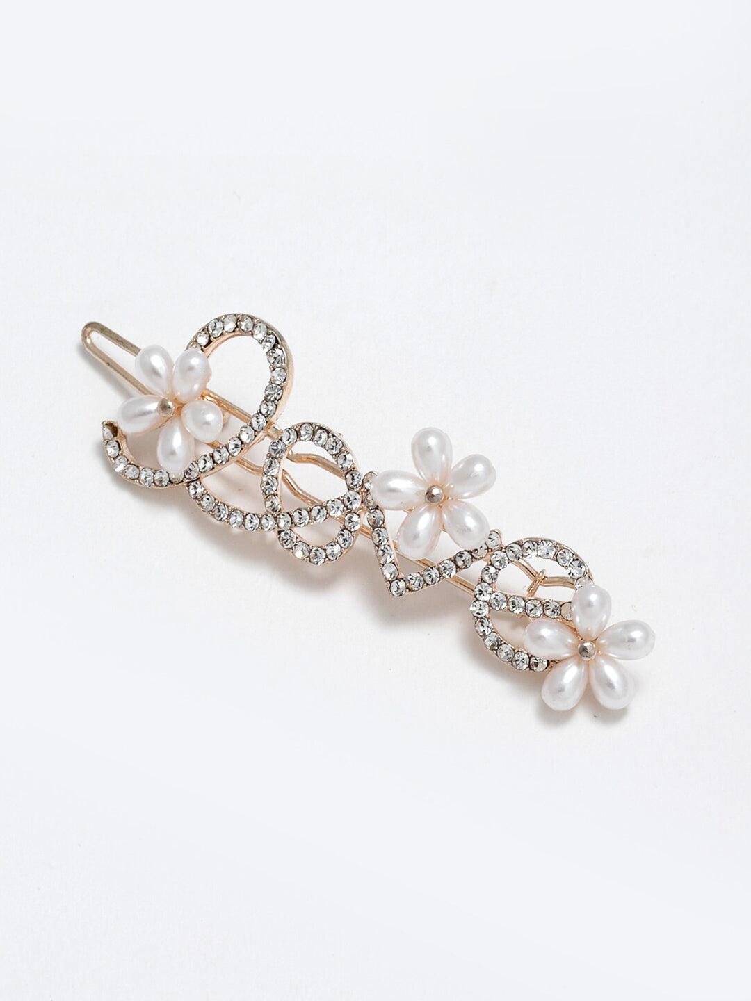 Panash Women Gold-Toned & White Cz-Studded & Beaded Love Hair Pin | Grocsy