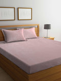 KLOTTHE Pink Woolen 300TC King Bedsheet Fitted Bedsheet With 2 Pillow Covers | Grocsy