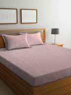 KLOTTHE Pink Woolen 300TC King Bedsheet Fitted Bedsheet With 2 Pillow Covers | Grocsy