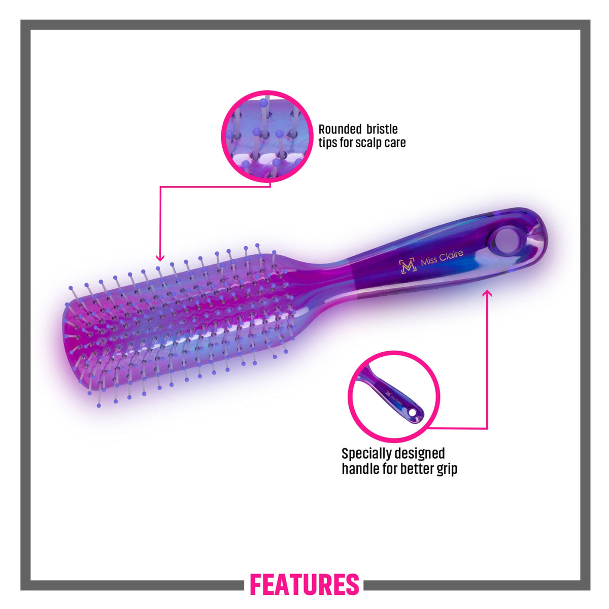 Miss Claire V18001At Flat Hair Brush - Purple | Grocsy