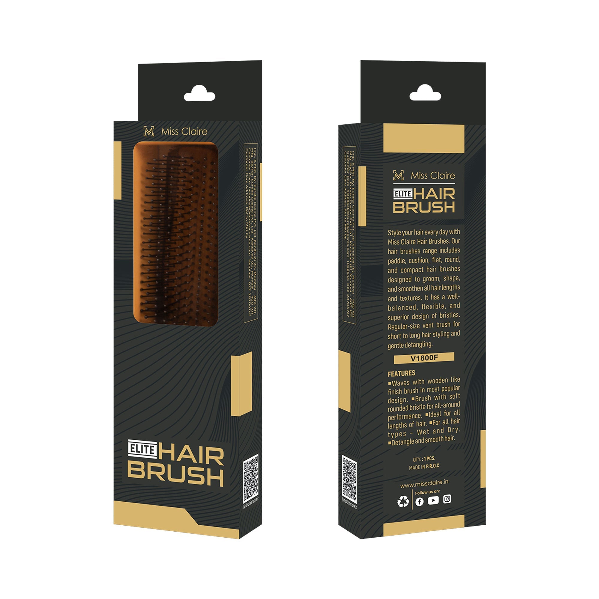 Miss Claire V1800F Flat Hair Brush | Grocsy