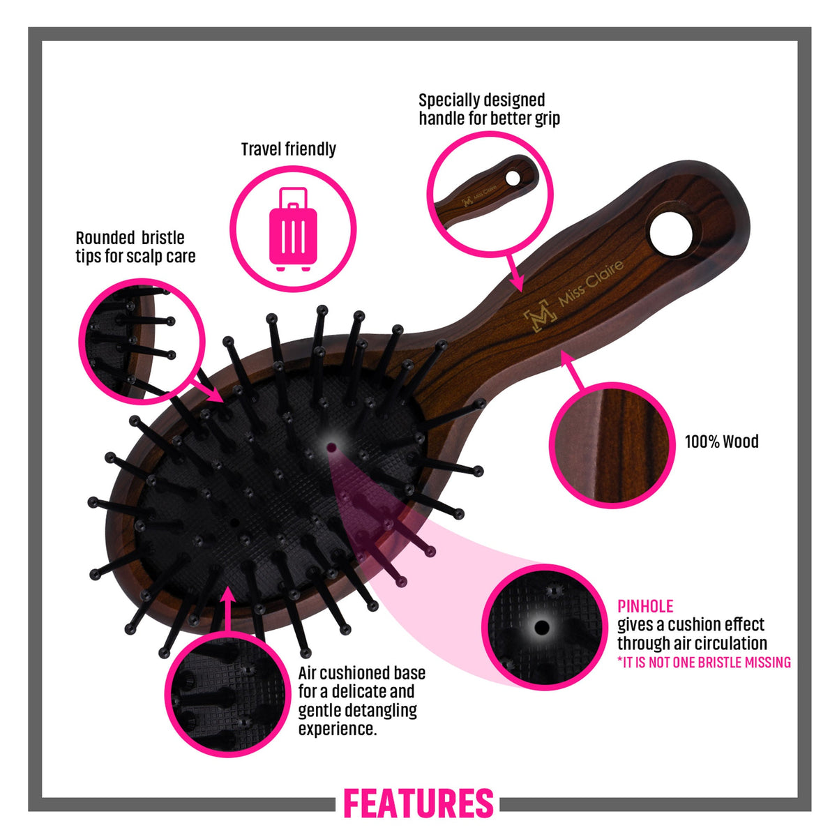 Miss Claire P79105F Paddle Hair Brush - Small | Grocsy