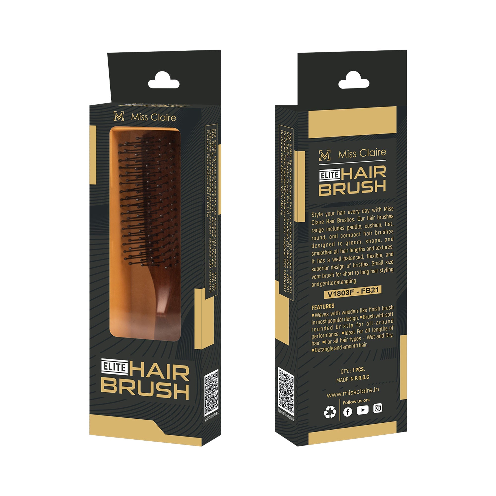 Miss Claire V1803F Flat Hair Brush - Fb21 | Grocsy