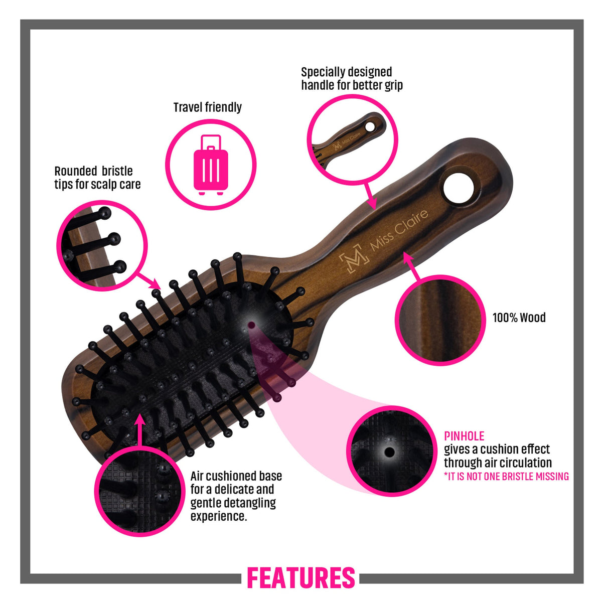 Miss Claire P79106F Paddle Hair Brush - Small | Grocsy
