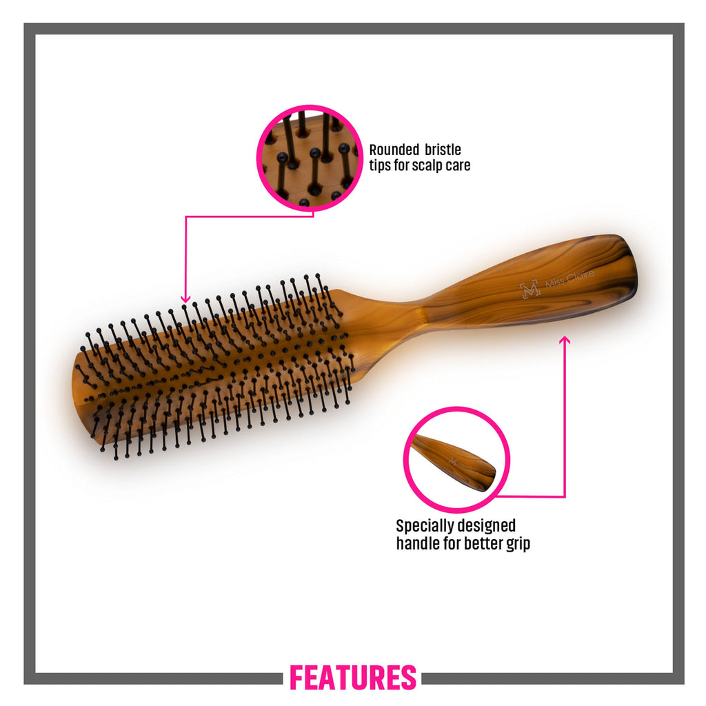 Miss Claire V1800F Flat Hair Brush - Brown | Grocsy