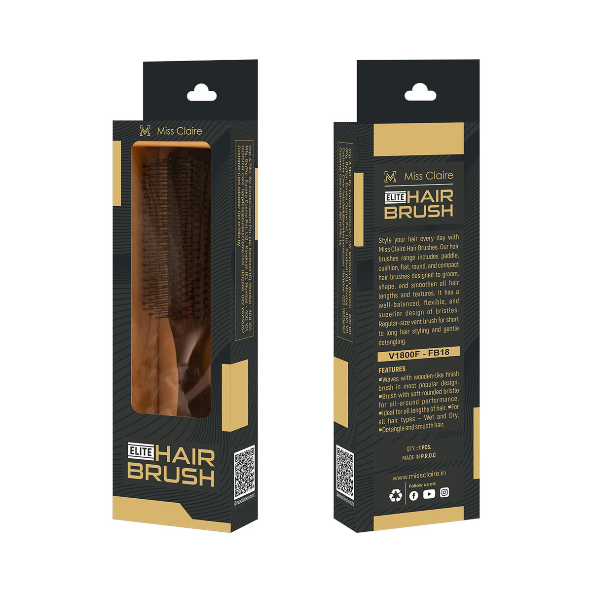 Miss Claire V1800F Flat Hair Brush - Fb18 | Grocsy