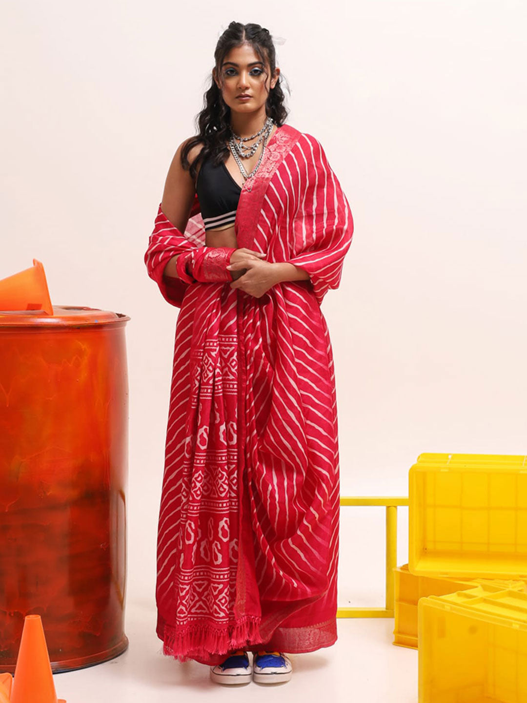 Tikhi Imli Leheriya Jute Silk Ready to Wear Saree | Grocsy