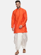 Sethukrishna Men Orange Kurta with Dhoti Pants | Grocsy